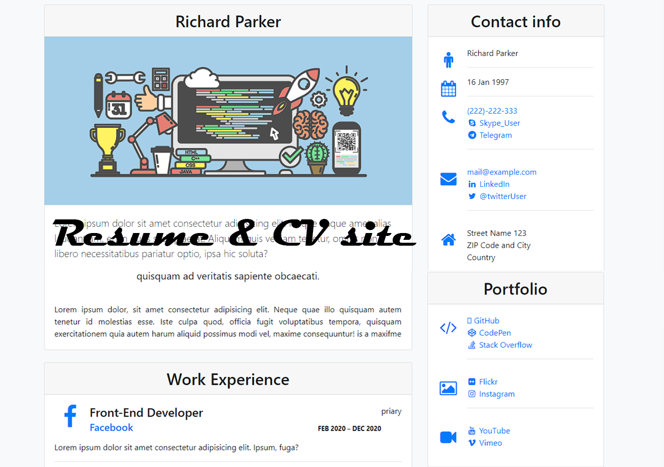 Resume and CV frontend site with source code
