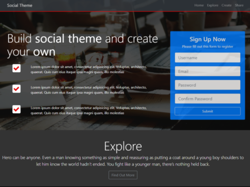 Social theme frontend site with source code