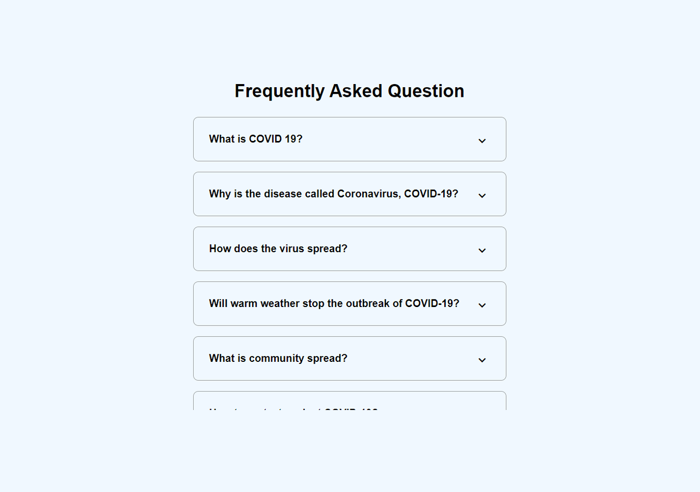 Frequently asked question frontend site