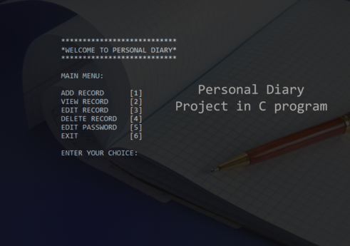 Personal diary in C with source code